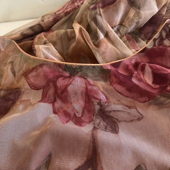 Old world roses mauve beige green flowing chiffon maxi dress Medium - Picture 4 of 15